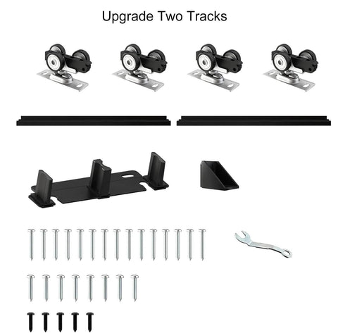 Heavy Duty Double Bypass Sliding Closet Door Track Kit Hardware With 72 Inch Aluminum Alloy Track Rail Set components