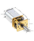 Close-up of Two Pack DC 6V 100RPM N20 Micro Gear Motor with 3mm shaft and full metal gearbox, showing detailed dimensions.