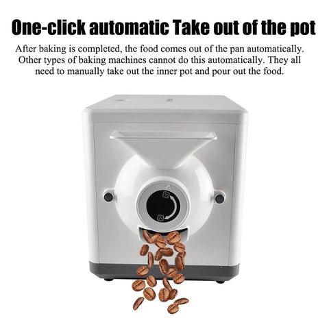 No Sweat Automatic Coffee Bean Roaster Featuring One Click Roast Cycle And Precision Temperature Controls For Even Browning and Top Shelf Flavor For Commercial Cafes with roasted coffee beans.