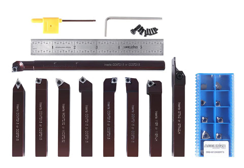 Accusize 9pc indexable carbide turning tool and boring bar set with 1/2 in shank for aluminum