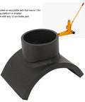 12 Ton Bottle Jack Axle Adapter with cradle saddle for lifting 3 inch tubes, shown with hydraulic bottle jack attachment.