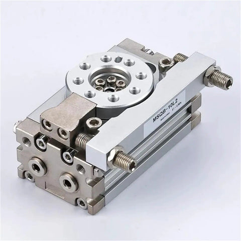 Heavy Duty Pneumatic Table Air Swing Rotary Cylinder With Integrated Shock Damping And 50 Millimeter Bore, metal construction, for workshop use.