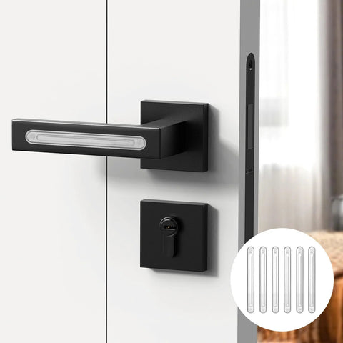 Six Pack Clear Rubber Wall Bumpers Protectors for Furniture Cabinets Self Adhesive Quiet Anti Collision Pads next to door handle