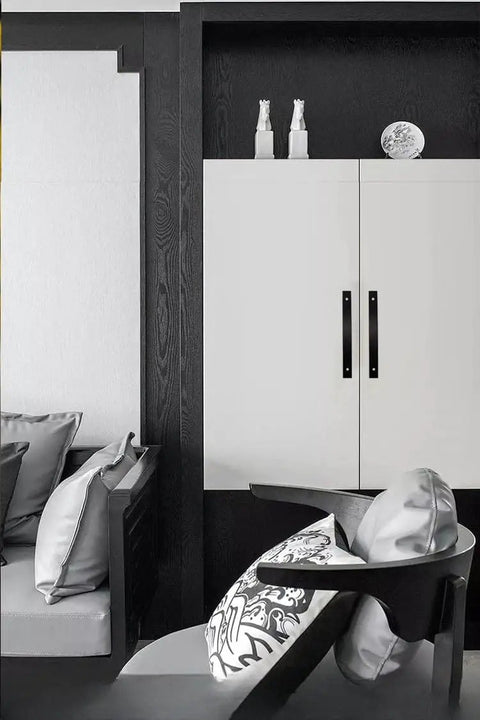 Cabinet with two Five Pack Vintage Zinc Alloy Door Handles Matte Black 128Mm Thickened Aluminum Exposed Pulls installed