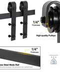 Heavy Duty 8.2 Ft Barn Door Hardware Kit Featuring Slick Matte Black Finish For Smooth As Butter Gliding And Zero Hassle Diy Setup Perfect For Single Door Spaces showing high-quality pulleys and raw steel rail.