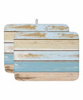 Wood Grain Blue Beige Dish Drying Mats 2 Pack For Kitchen Counter 18x24 Inches, vintage farm style, hanging loop visible