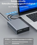 Dual Bay External Raid Enclosure For 2.5 Inch Sata Drives With Usb C Gen Two Ports, displaying fast data transfer speeds.