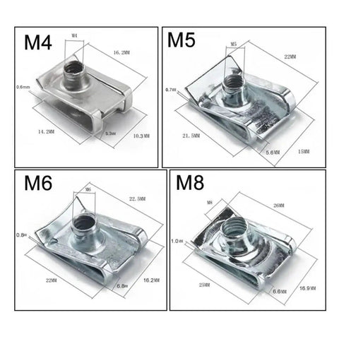 Heavy Duty Stainless Steel U Type Clips Nut Kit Assortment For M4 M5 M6 M8 Screws, manganese steel clip nuts