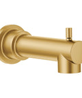Side view of Tub Spout With Diverter For Wall Mount, 1/2-Inch Slip Fit Connection, Brushed Gold Metal Finish, modern bath fixture.