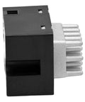 Direct Bolt On Blower Motor Resistor For Hyundai Santa Fe Santa Fe Sport 2014 To 2019 side view with black plastic housing and aluminum fins.