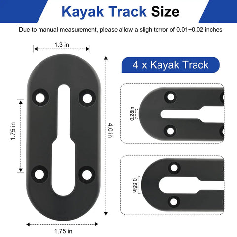 Universal Kayak Gear Track Mount Kit With Low Profile Rails For Fishing Rod Holder Cup Holder Paddle Holders And Anchor Cleats 4 Piece Set Compatible With Most Rail Systems For Offshore And Lake Adventures, ABS, 4 in