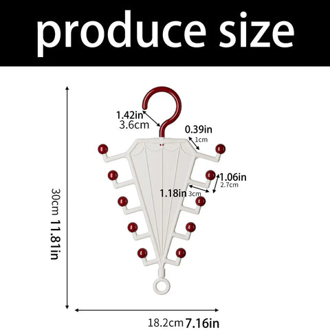 Vertical Closet Storage Hanger With Double Sided V Shaped Hook For Belts Scarves Hats And Ties Clears Daily Clutter On Tight Rods Hassle Free Snap On Setup measurement details and size illustration.