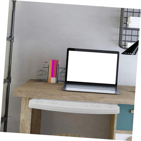 Heavy Duty Sliding Keyboard Tray Smooth Glide Under Desk Mount with a laptop and organized workspace.