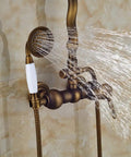 UMJIGF 8 Inch Antique Shower System with Hot and Cold Water Shower Combo Set Multifunction Single Handle Shower Faucet Set with Top Fall Shower Head, Handheld Shower,Type B,Type C water flow from handheld shower.