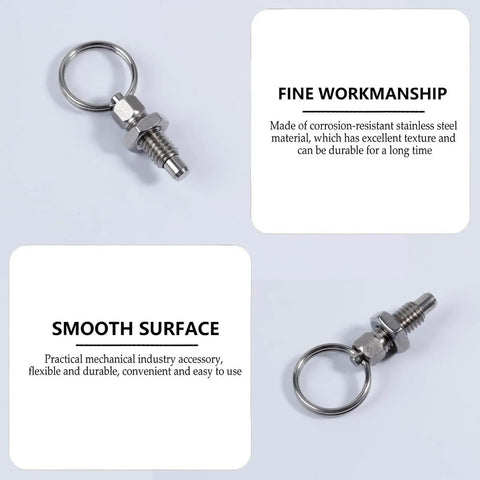 Four Pack Heavy Duty Stainless Steel Spring Plunger Knobs With Pull Type Indexing And Threaded Locking Pins Non Lockout Design with smooth surface.