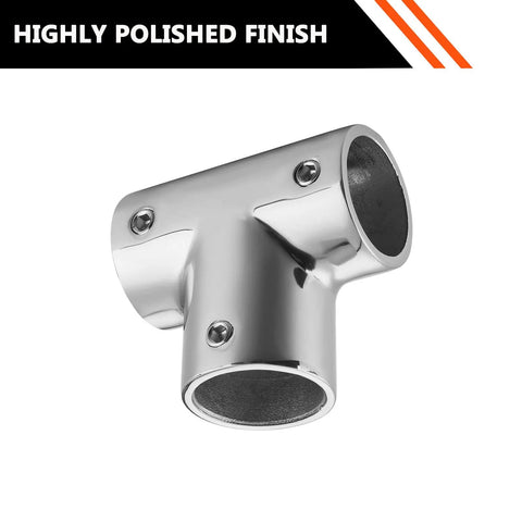 Mirror polished 316 stainless steel handrail tee connector 90 degree for 1 inch OD tubing, marine grade, T joint, 2 pack