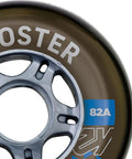 Close-up of Booster 80mm 82A Inline Skate Wheel with ILQ 7 bearing, showing urethane material and design details.