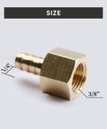 Heavy Duty 3/8 Inch Barb To 3/8 Female Npt Brass Fitting Set Rock Solid Plumbing Connector with measurements.