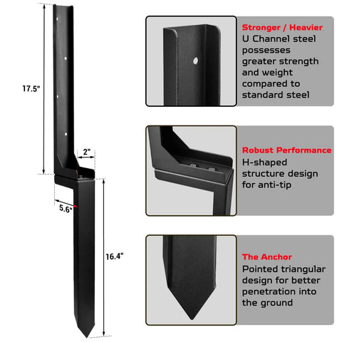 Adjustable Fence Post Repair Kit For Tilted Or Broken Wood Posts, Heavy Duty Steel Ground Spike Anchor, black steel design