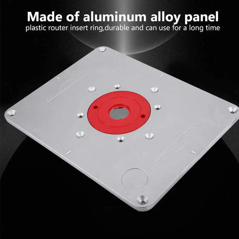 Premium Aluminum Alloy Router Table Insert Plate With Center Alignment Bushing And Installation Screws For Diy Woodworking Engraving Machine Tools Easy Install Plus Killer Precision Fit, aluminum panel with red insert ring.