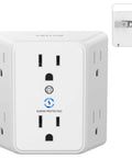 Two Prong To Three Prong Outlet Adapter With Six Outlet Extender Three Sided Power Converter That Grounds Polarized Outlets In Older Homes So You Can Power Up Six Devices At Once, white