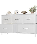 Sleek White Dresser For Bedroom with five drawers, spacious design, perfect for clothes and blankets storage.