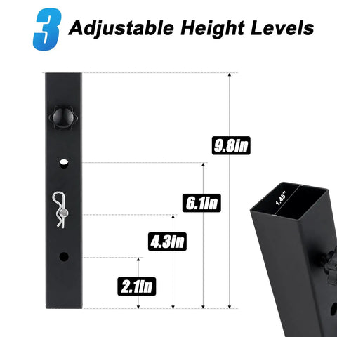 Heavy Duty Four Pack Square Table Leg Extenders Providing Three Adjustable Height Settings From Two To Six Inches, showing height levels.