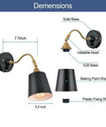 Diagram of Battery Powered Dope Gooseneck Wall Light with Remote Dimmer, showcasing dimensions and components in black metal finish.