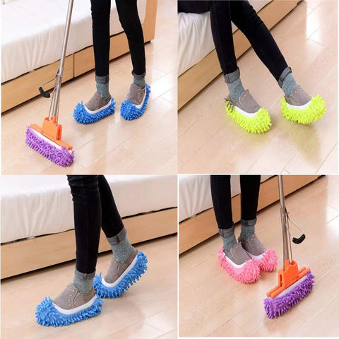 Ultra Soft Microfiber Mop Slippers 5 Pairs 10 Pieces Washable Reusable Floor Cleaning Shoes Covers in use on wooden floor