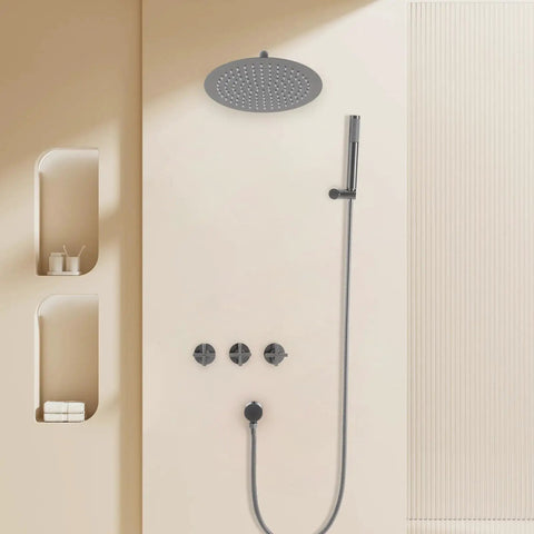 Shower System Wall Mounted 10 Inch Stainless Steel Rain Shower with sleek design, handheld sprayer, and modern fixtures.