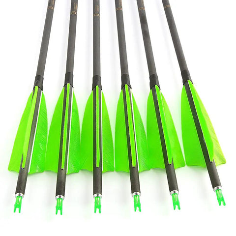 34 Inch Carbon Arrows 400 Spine Huntin Arrows With Removable Tips And 4 Inch Turkey Feathers For Target Practice For Compound Recurve And Long Bow Green Pack Of 12