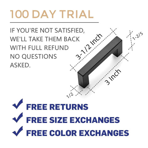 30 Pack 3 Inch Square Kitchen Cabinet Handles Matte Black Drawer Pulls Set For Cabinets And Furniture with dimensions