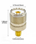 2 Pack SMA Female To PL259 SO239 Coax Adapter, Brass Nickel Plated UHF Connector, Dimensions Labeled, Durable Build