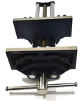 Rapid Action 9 Inch Woodworking Vise With Thirteen And A Half Inch Jaw Opening, cast iron body, top view, slide jaw mechanism