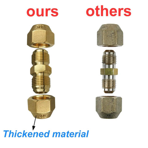 Comparison of 2 Pack Copper Pipe Extension Joint Connectors For Air Conditioning Lines Quick Connect Flare Nut Adapters; ours vs others