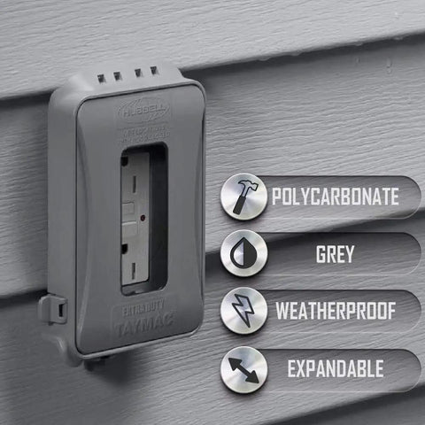 1-Gang Weatherproof In-Use Outlet Cover Expandable Nonmetallic Flat Mount 16 In 1 Design Versatile Vertical Or Horizontal Install Gray 1 Pack UL Listed For Wet And Damp Locations Quick Fit mounted on wall