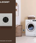 30 Amp 125 And 250 Volt Dryer Outlet NEMA 14 30R Flush Mount Receptacle next to a laundry room setup