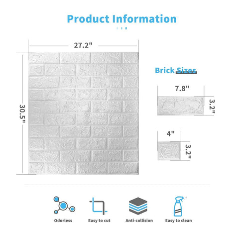 Diagram showing dimensions of 20 Pack 115 Sq Ft 3D Faux Brick Panels Peel And Stick White Wall Decor For DIY Friendly Renovation.