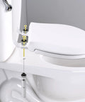 Universal Toilet Seat Bolts Kit, 2 Pack, Heavy Duty Solid Brass With Extra Long Stainless Downlock Nuts, shown during installation on toilet