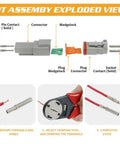 Exploded view of 439 Piece Waterproof Wire Connector Kit For Automotive Car Electrical Wiring Sealed With Crimp Tool Box Pro Grade Connectors Set For Quick Fixes And Durable Auto Electrical Repairs showing assembly steps and components.