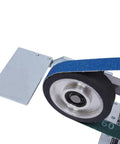 Top Shelf Desktop Belt Sander With Brushless Motor Adjustable Angled Worktable showing close-up of the drum and sanding belt.