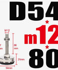 Adjustable Leveling Feet Set With Swivel Base For Furniture And Equipment, Stainless Steel And Rubber, M8 To M14 Threads, Black Finish, Stable No Wobble Built To Last, Tools Free Install, Available In 2 4 6 Or 10 Pack. M12, 54mm