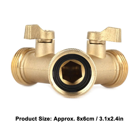 Solid Brass Y Shape Garden Hose Splitter With Leakproof Shut Off Valve For Effortless 2 Way Water Control And Easy Repair Kit Installation On Any Standard Hose, 8x6cm