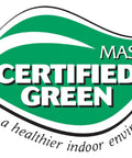 MAS Certified Green logo for a healthier indoor environment on a green background.