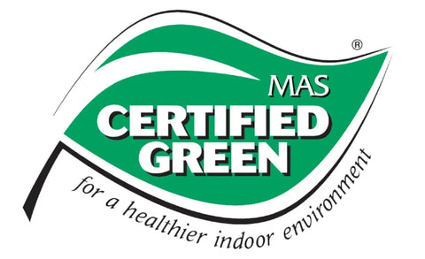 MAS Certified Green logo for a healthier indoor environment on a green background.