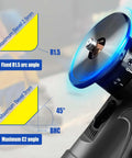 Pneumatic chamfering tool, angled front view; black body with blue ring light, Amazon brand.