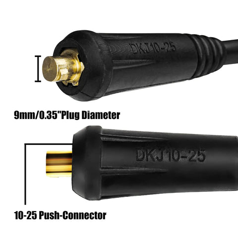 Close-up of DKJ10-25 10-25 push-connector with 9mm plug for 600 Amp Welding Electrode Holder Lead Assembly For ARC Stick Welder