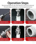 Operation steps of Two In One Pipe Threading Kit For PVC Water Pipes With Internal And External Threading, drill ready
