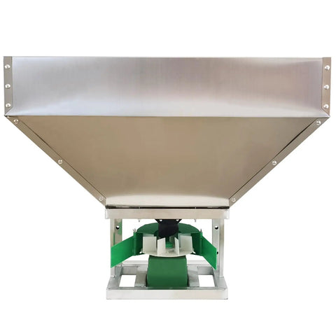 12V Front Mounted Stainless Steel ATV Broadcast Spreader For Tractors With 42.3 Gal Hopper Electric Spreading Machine displayed front view