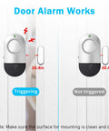 Diagram showing Ultra Loud No Brainer 120dB Window And Door Alarm For Home Security, with triggering distance details.